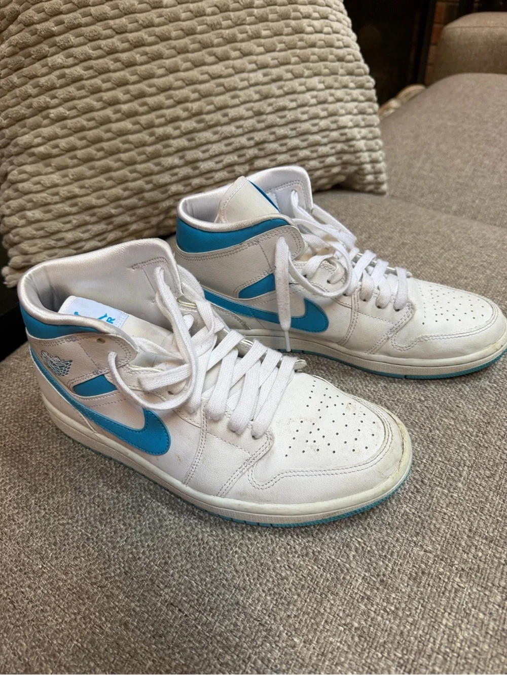 Nike White and Turquoise High-Top Sneakers